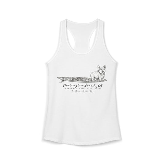 Corgi Tiki Surfboard HB Edition Racerback Tank
