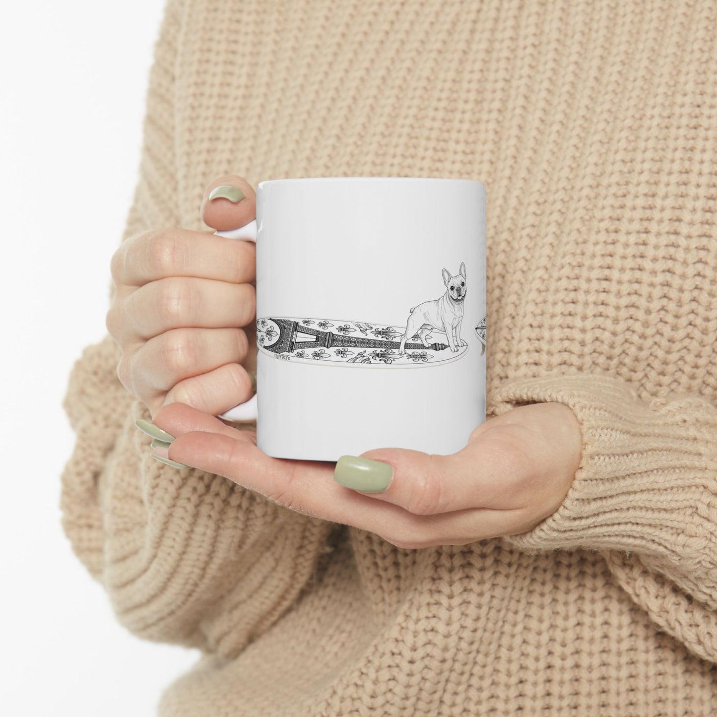 French Bulldog coffee mug — surf dog gift for Frenchie owners — The Swell Dogs HB.