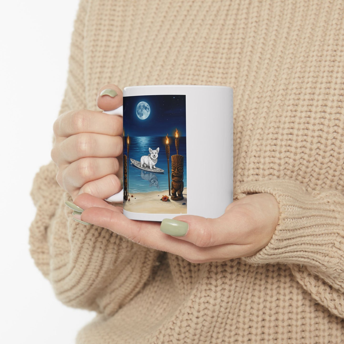 Corgi Moonlit Tiki Surfboard 11 oz Coffee Mug