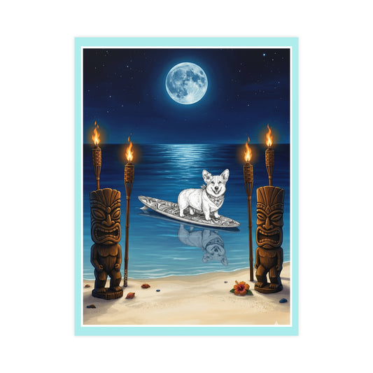 Corgi Moonlit Tiki Matte Art Poster