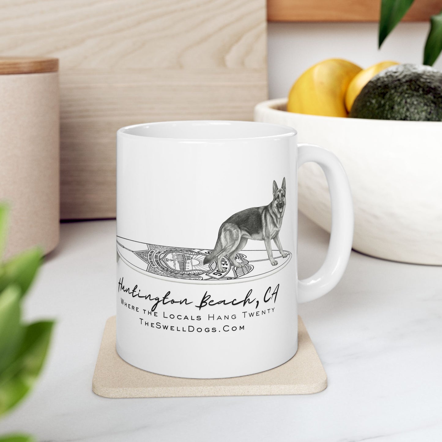 German Shepherd Service Dog Surfboard HB Edition 11oz Coffee Mug