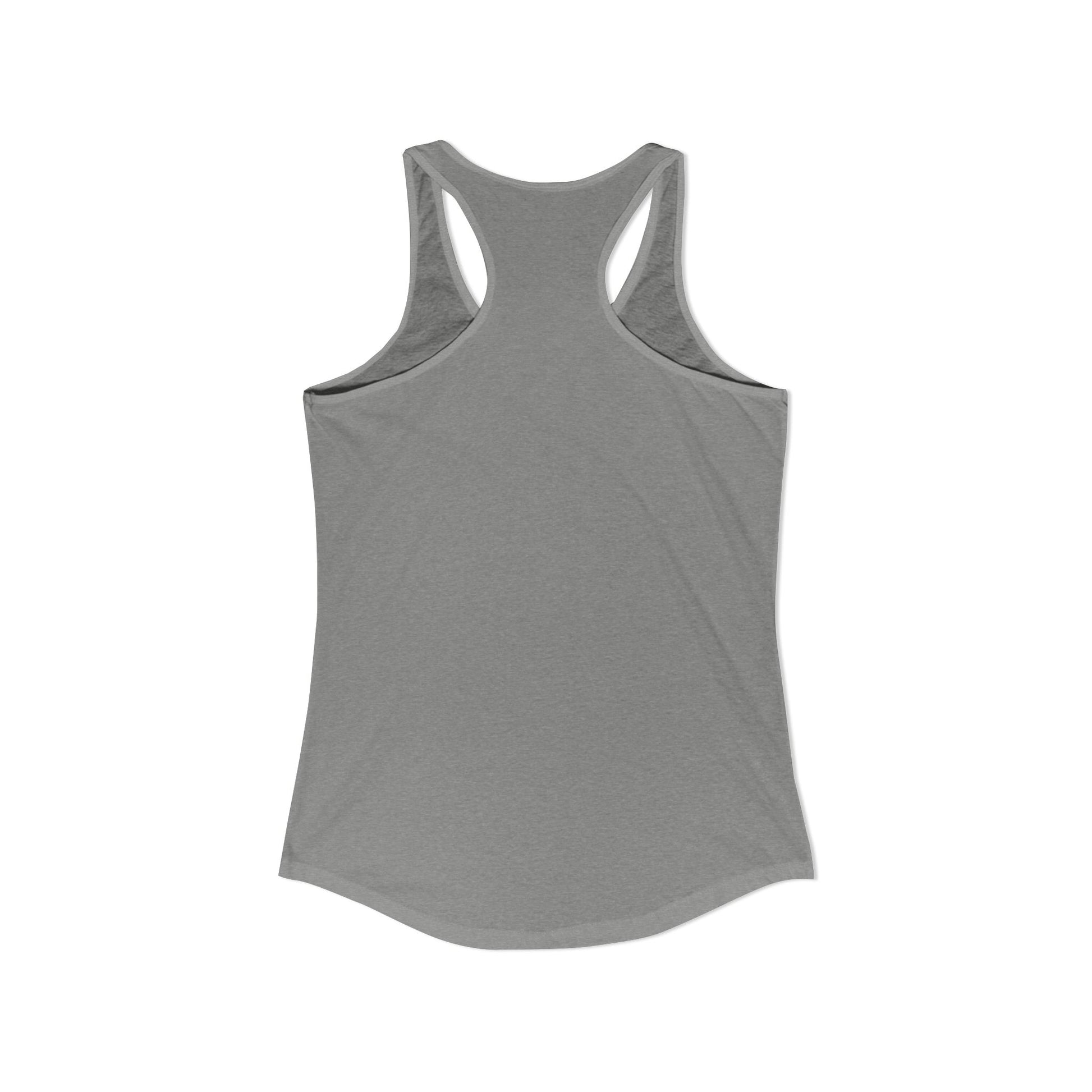 Back view of a gray racerback tank.