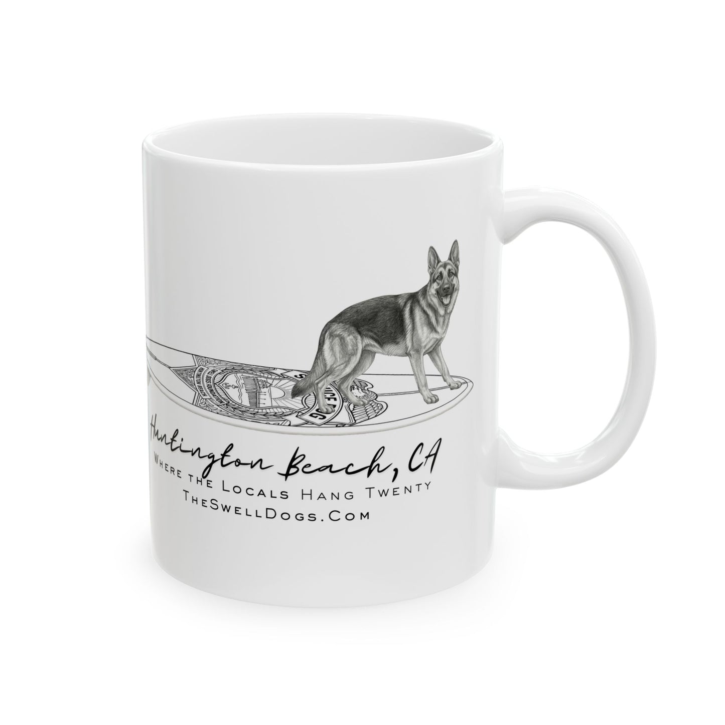 German Shepherd Service Dog Surfboard HB Edition 11oz Coffee Mug