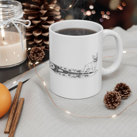 French Bulldog coffee mug — surf dog gift for Frenchie owners — The Swell Dogs HB.