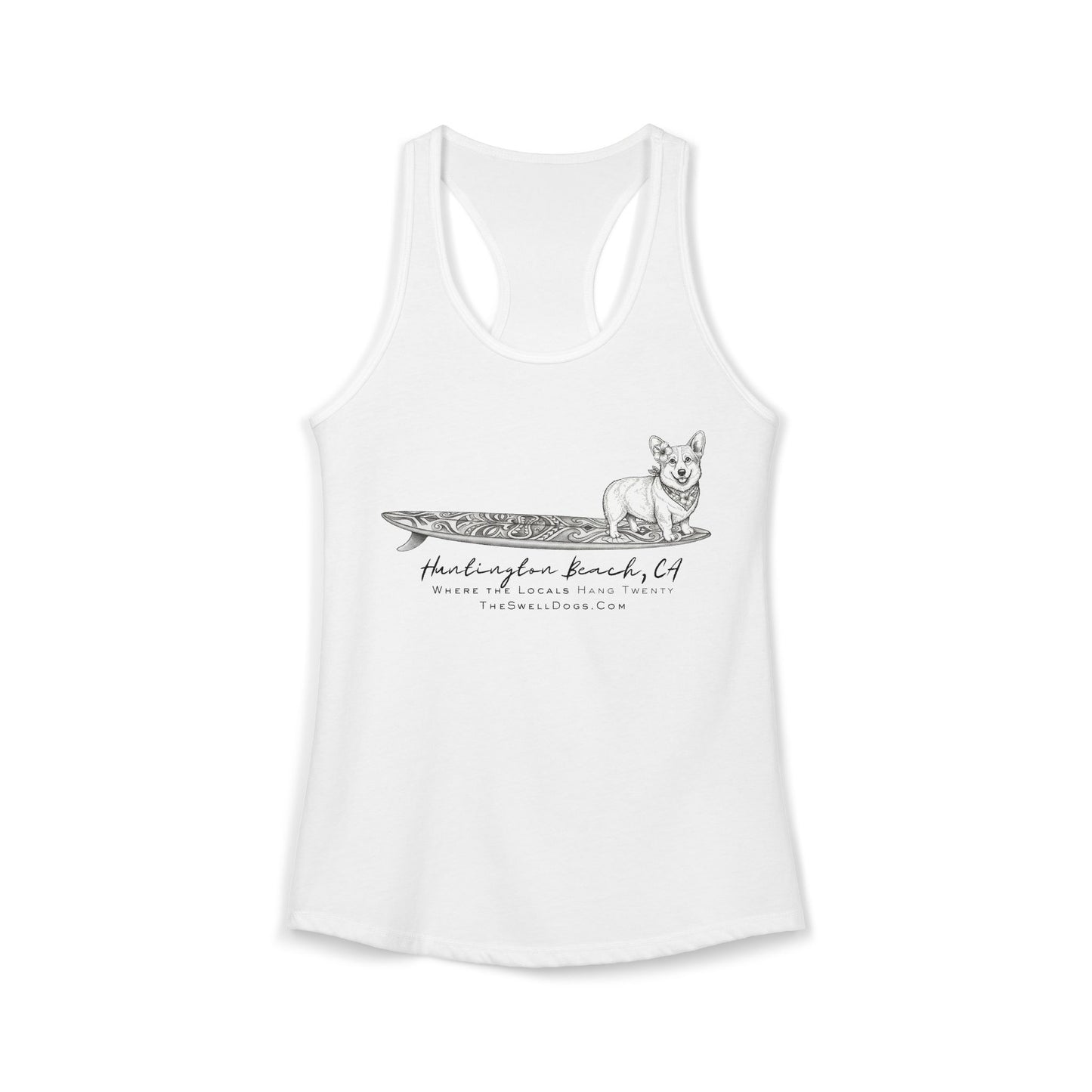 Corgi Tiki Surfboard HB Edition Racerback Tank