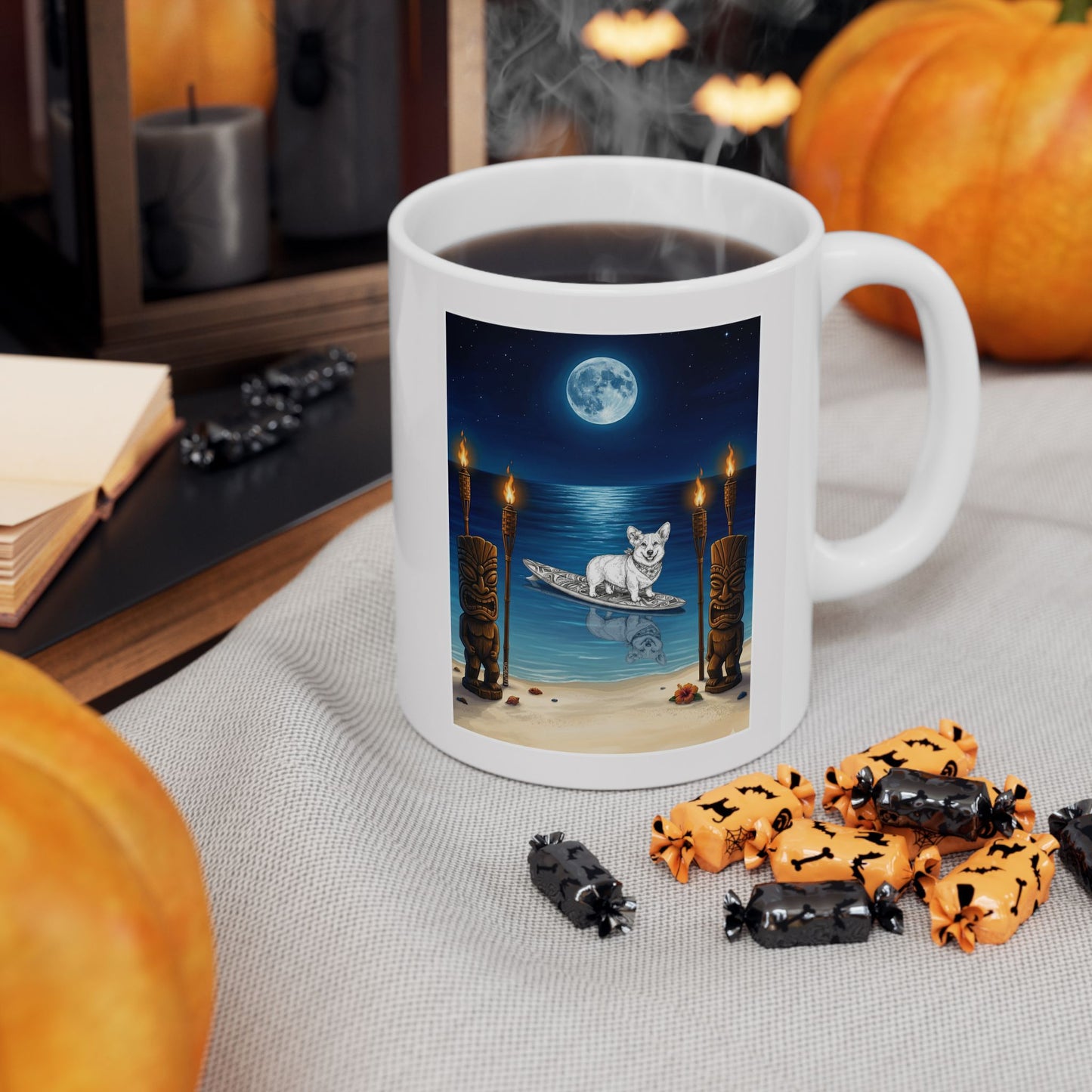 Corgi Moonlit Tiki Surfboard 11 oz Coffee Mug