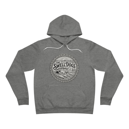 Gray hoodie with 'The Swell Dogs' logo on it.