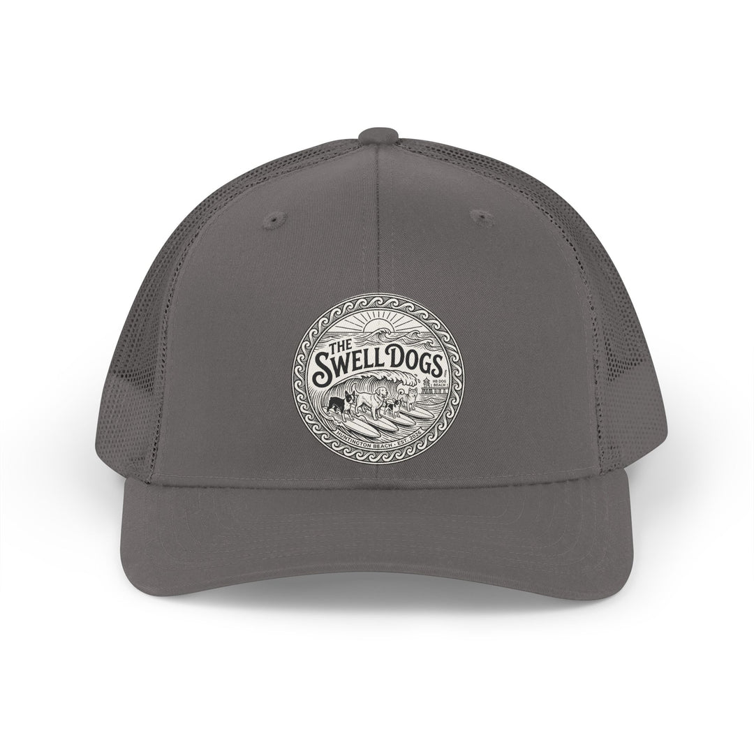 Gray trucker hat with The Swell Dogs logo on the front.