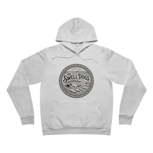 White hoodie with 'The Swell Dogs' logo on it.