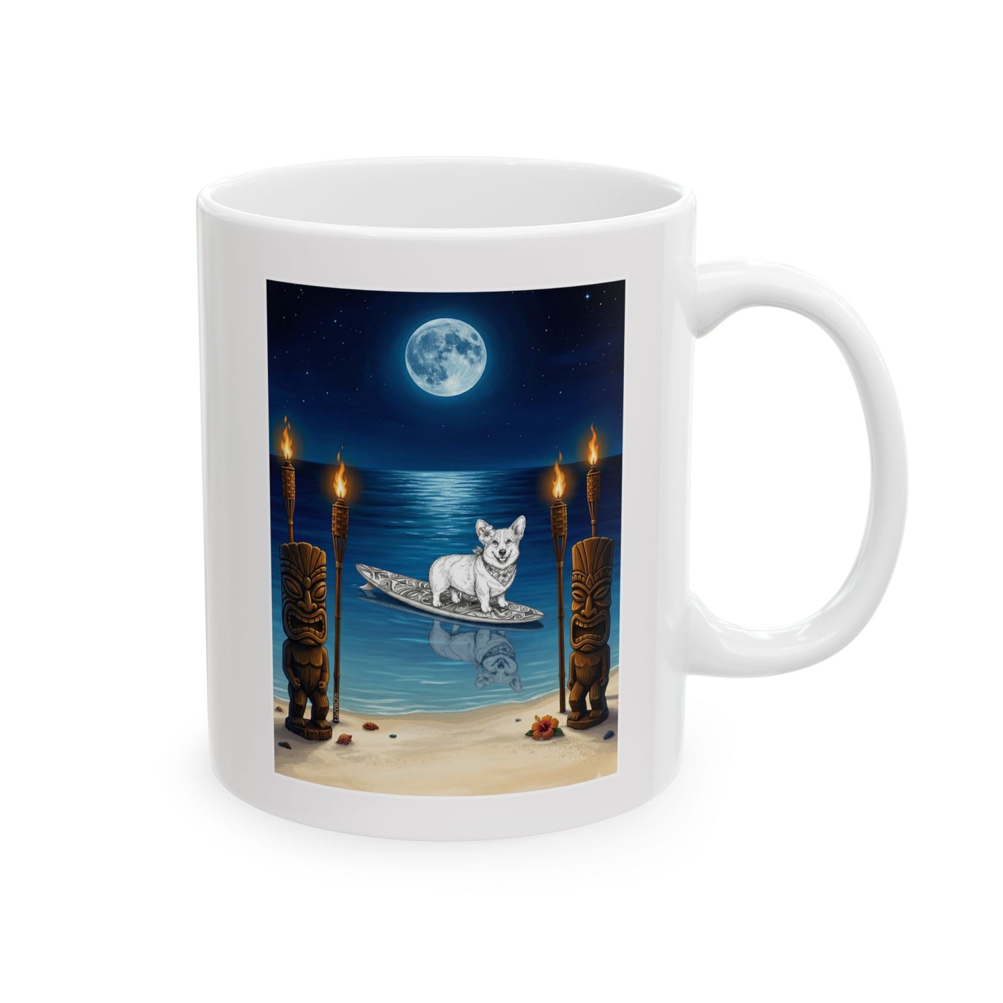Corgi Moonlit Tiki Surfboard 11 oz Coffee Mug