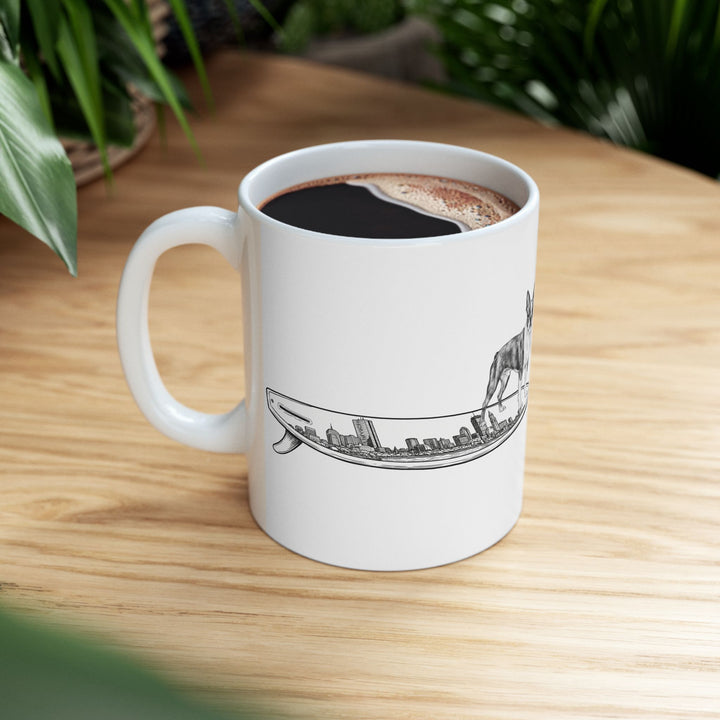 Boston Terrier gift for coffee lovers — surf dog mug — Buddy the Swell Dog — The Swell Dogs