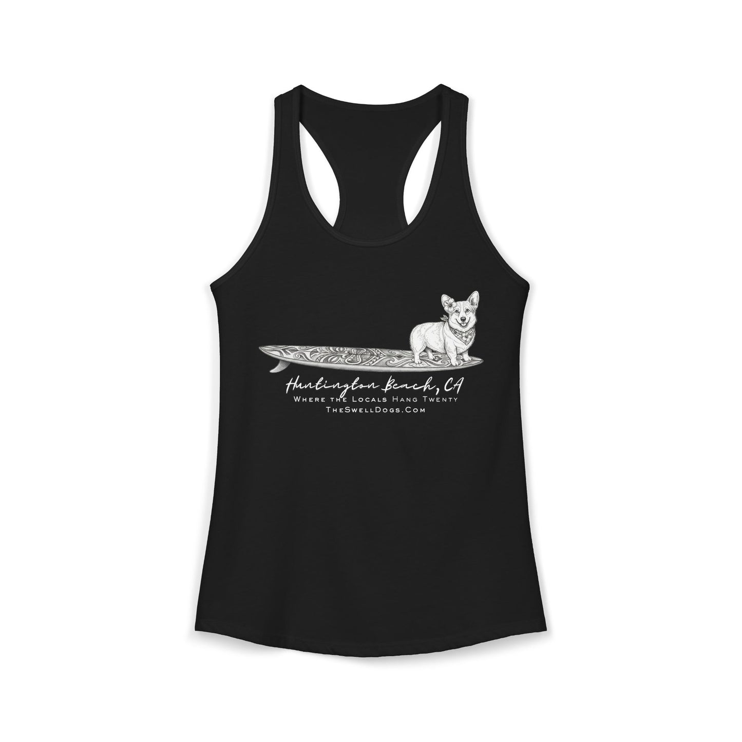 Corgi Tiki Surfboard HB Edition Racerback Tank