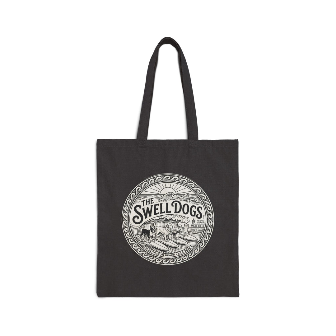 Black tote bag with a Swell Dogs logo.