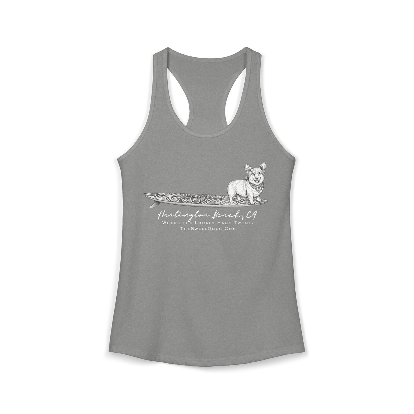 Corgi Tiki Surfboard HB Edition Racerback Tank