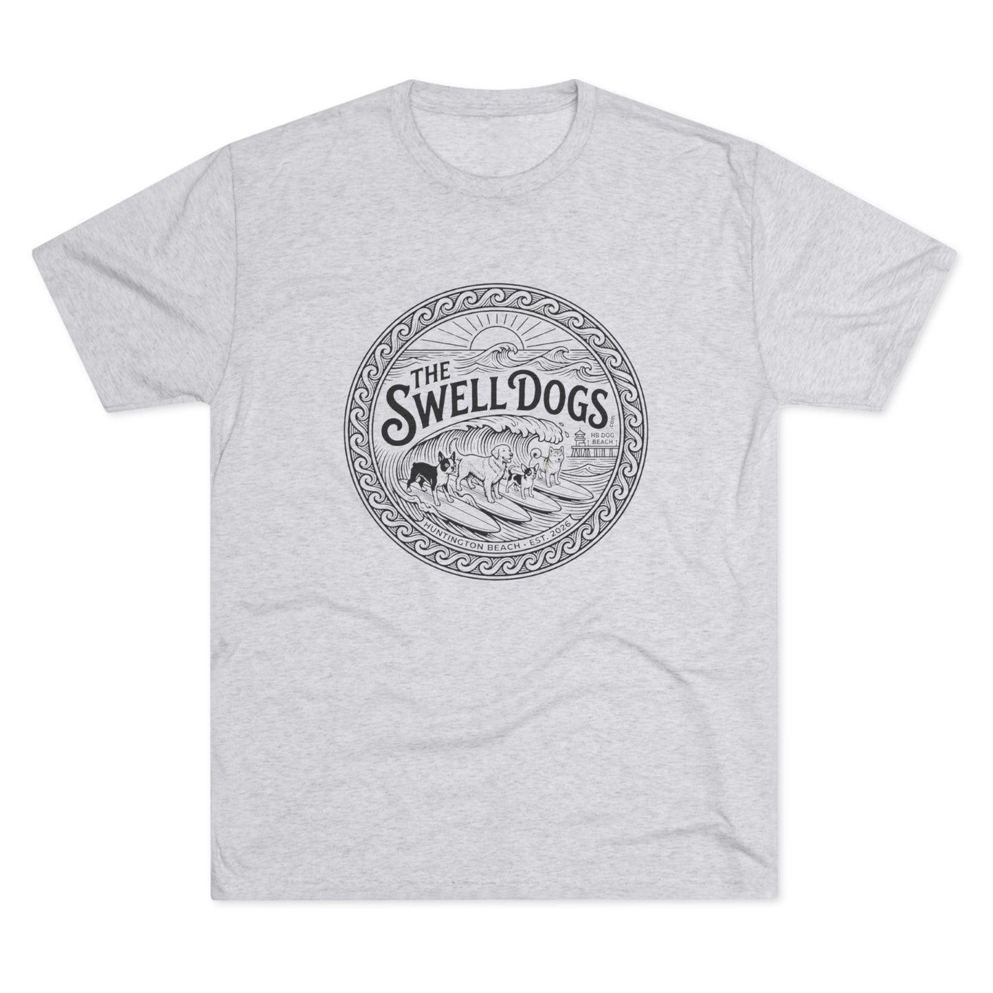 White tshirt with The Swell dogs logo on it.