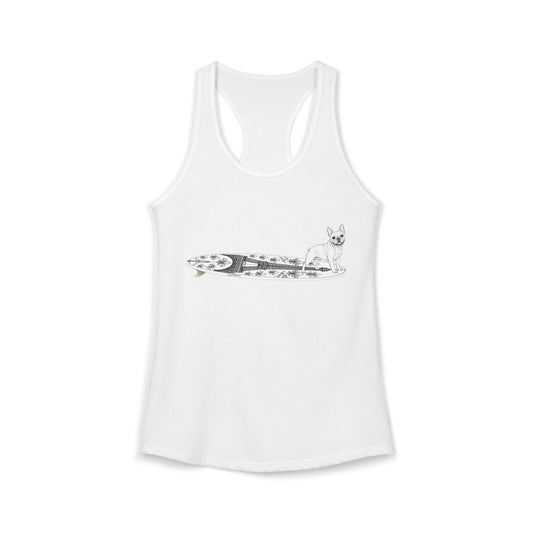 White French Bulldog Eiffel Tower surfboard racerback tank top  — surf gift for Frenchie lovers — The Swell Dogs