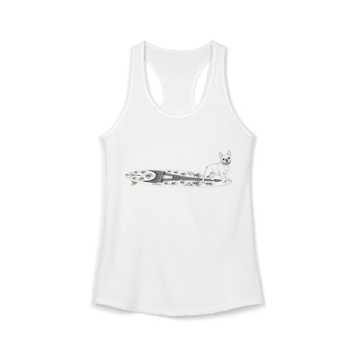 White French Bulldog Eiffel Tower surfboard racerback tank top  — surf gift for Frenchie lovers — The Swell Dogs