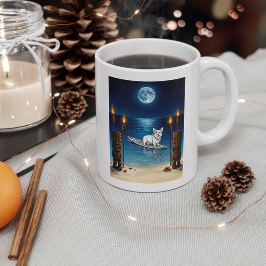 Corgi Moonlit Tiki Surfboard 11 oz Coffee Mug