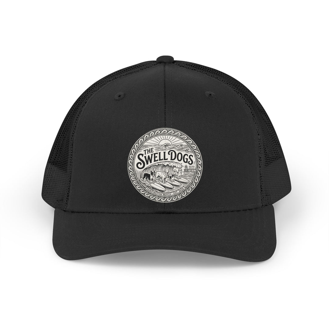 Black trucker hat with The Swell Dogs logo on the front.