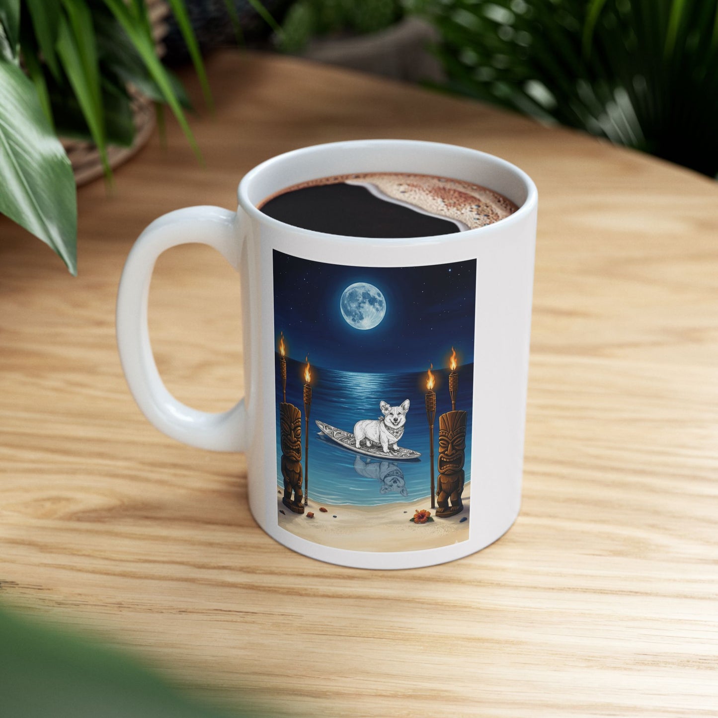 Corgi Moonlit Tiki Surfboard 11 oz Coffee Mug