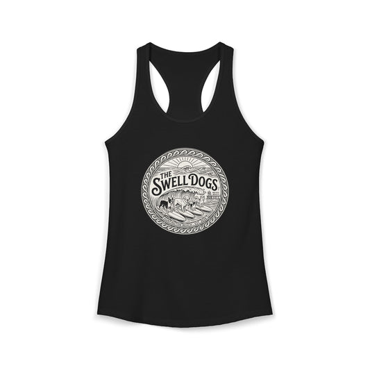 Black racerback tank top with 'The Swell Dogs' logo on it.