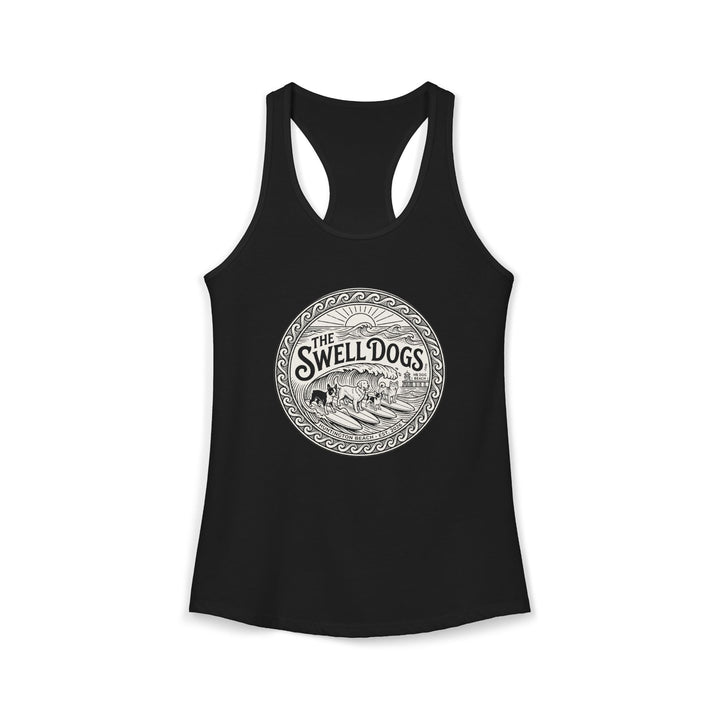 Black racerback tank top with &