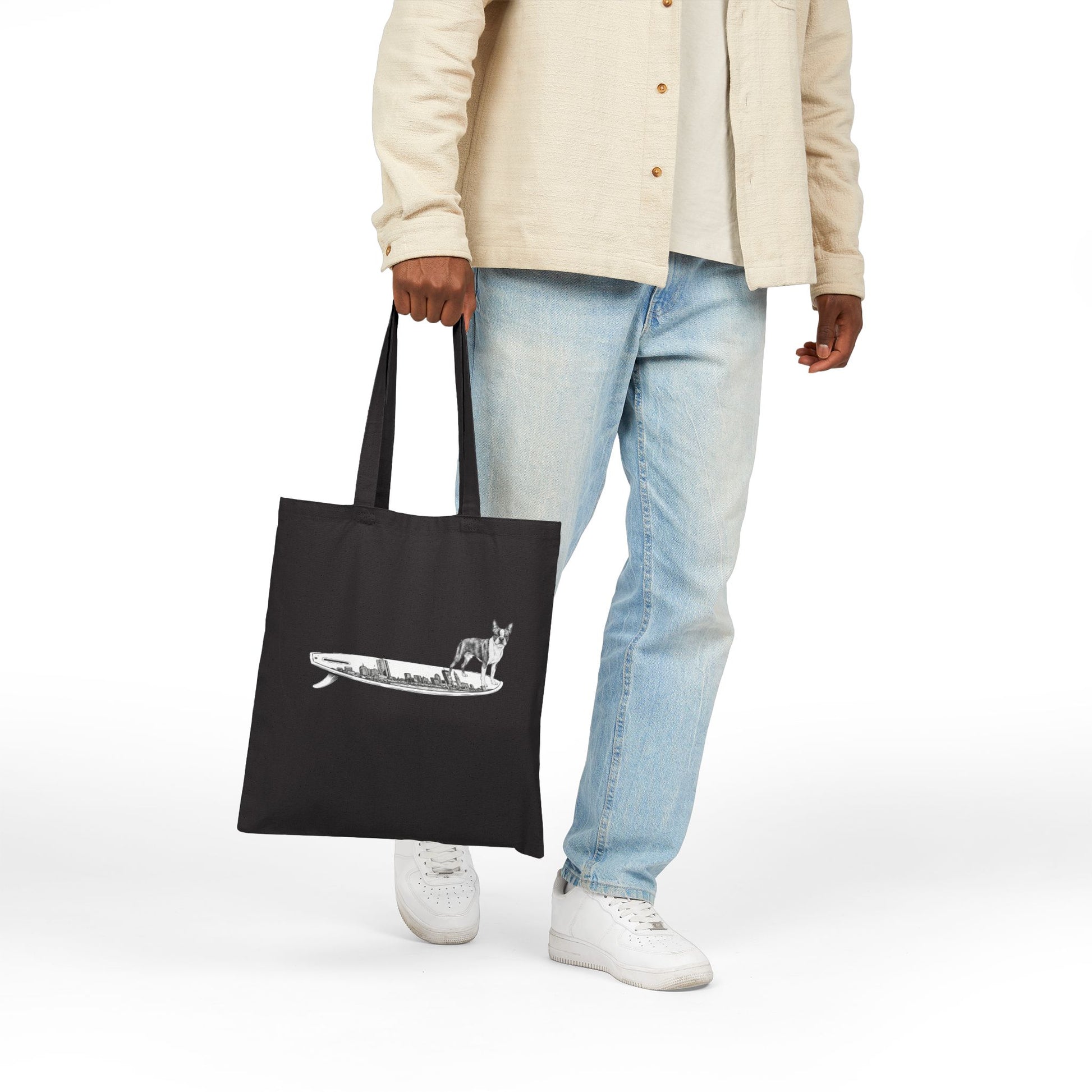 Boston Terrier canvas tote bag — surf style beach carry — Buddy the Swell Dog — The Swell Dogs