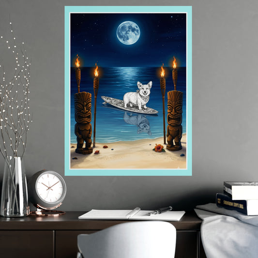 Corgi Moonlit Tiki Matte Art Poster